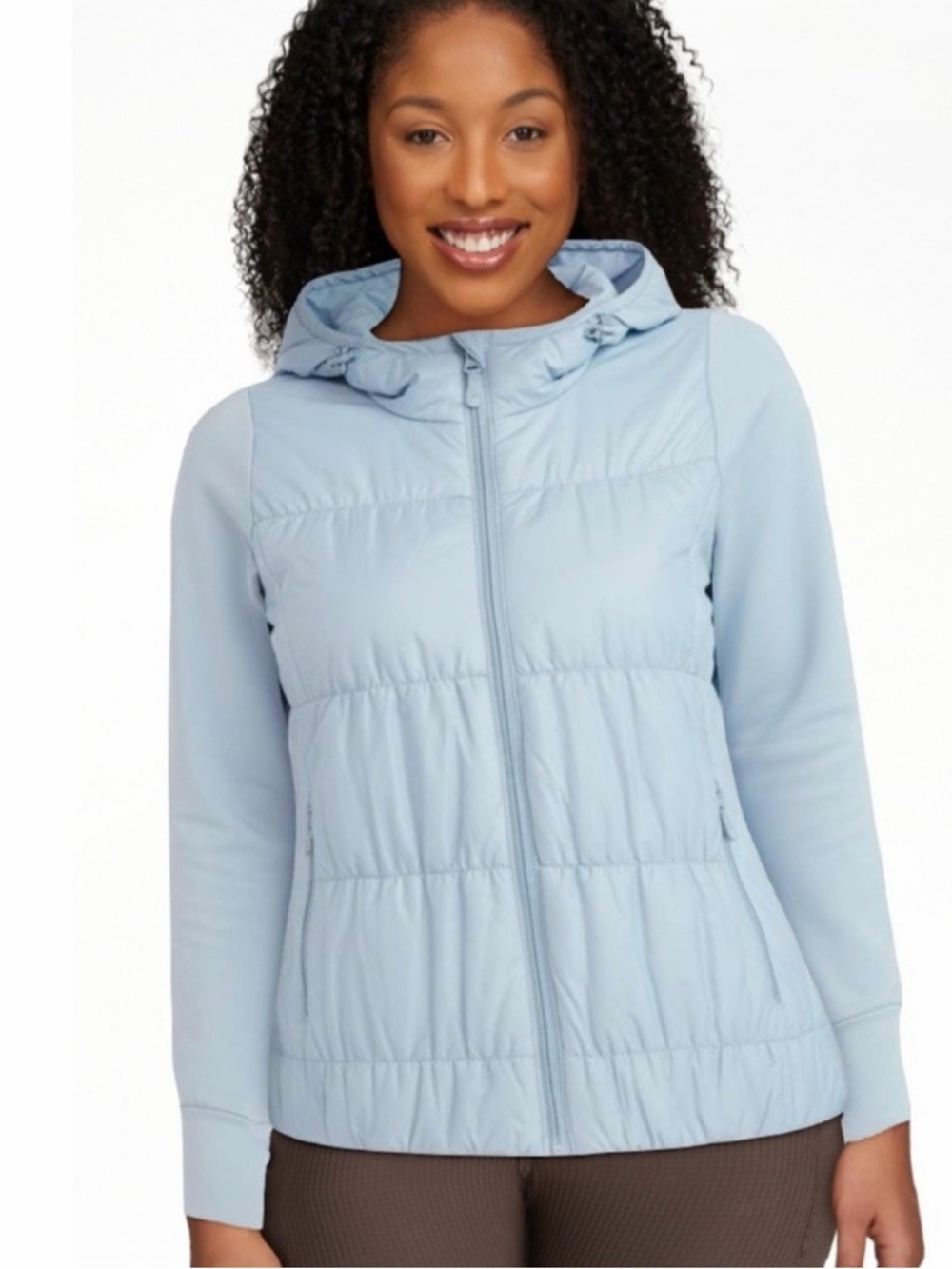 Avia Light Blue Women's Quilted Hooded running Jacket